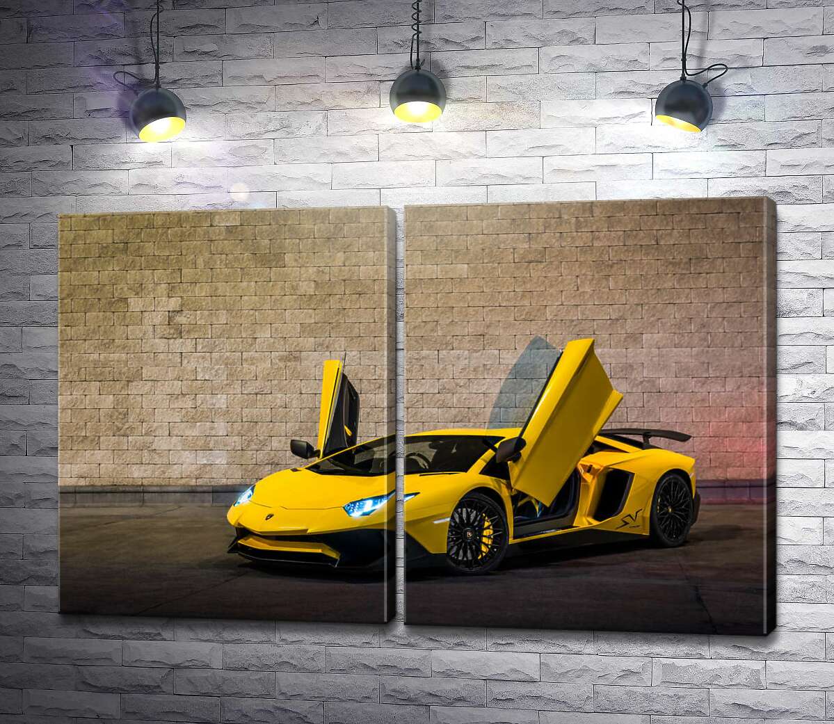 модульная картина Желтый автомобиль Lamborghini Aventador