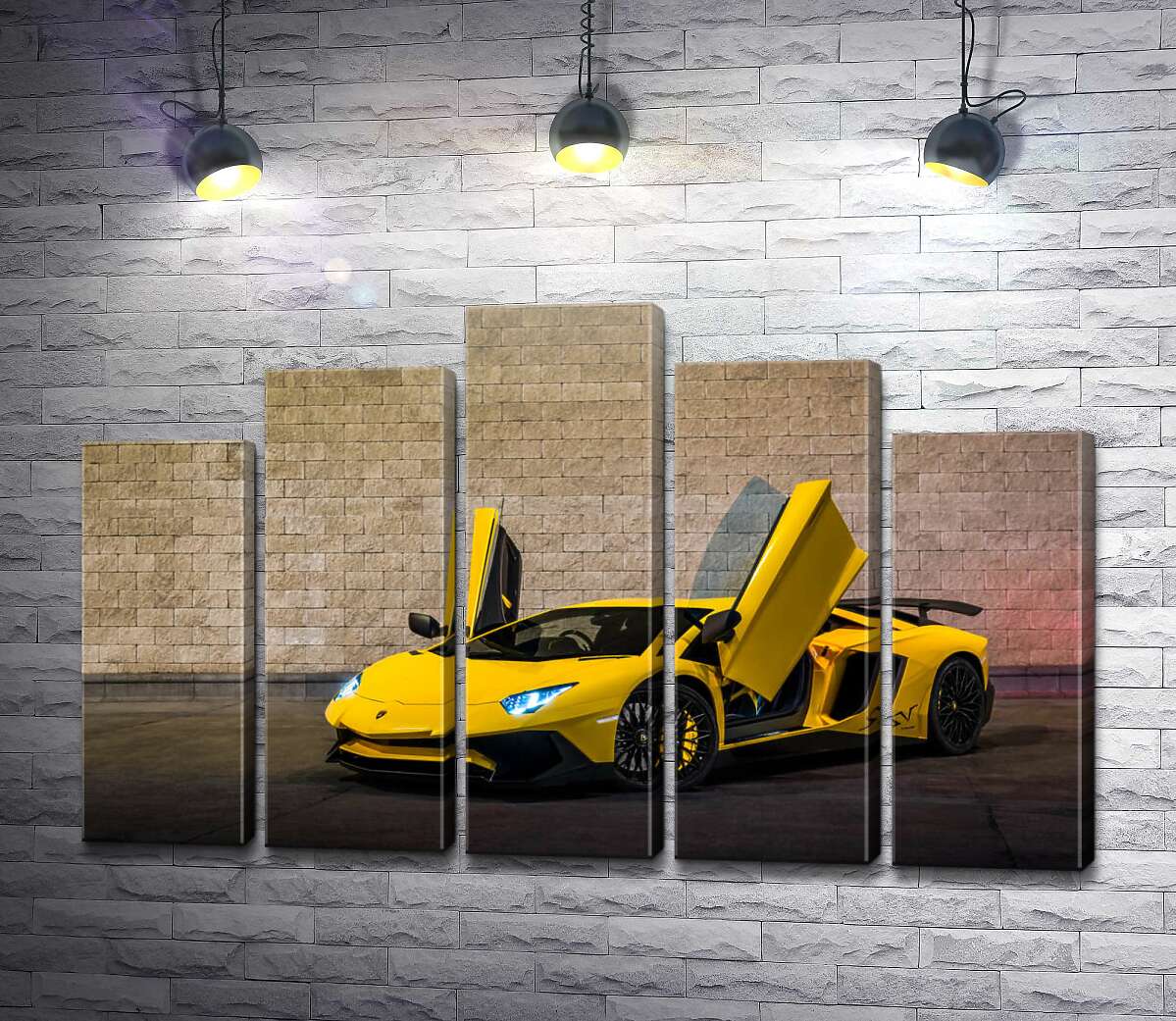 модульная картина Желтый автомобиль Lamborghini Aventador (Модуль №29)