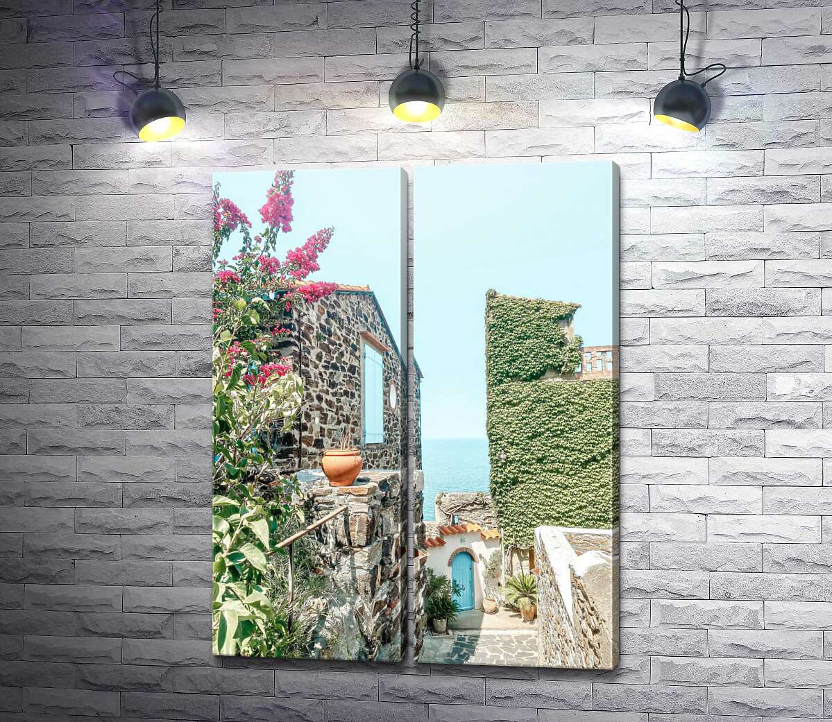 модульная картина Уютные греческие дома в тропической зелени