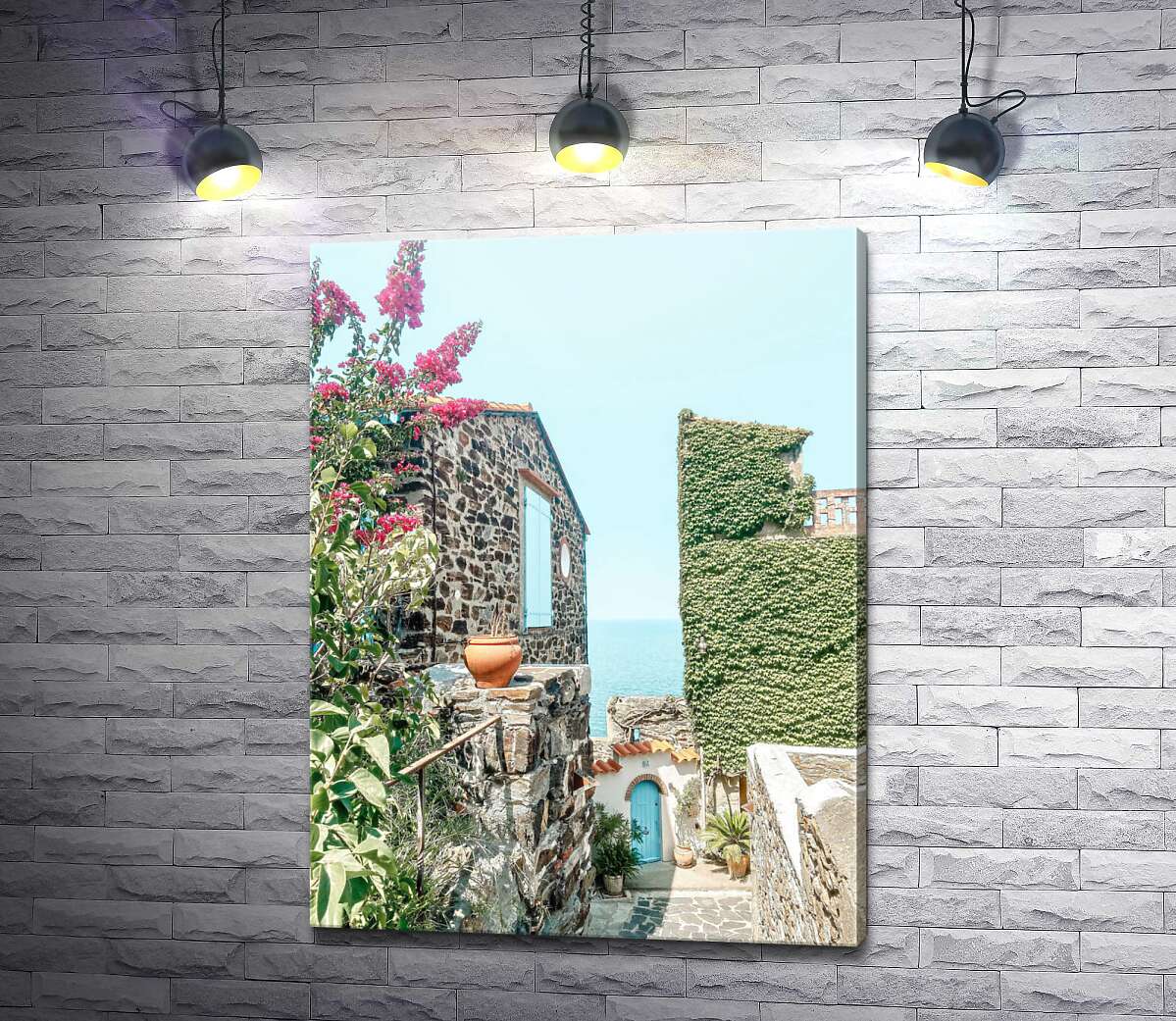 картина Уютные греческие дома в тропической зелени