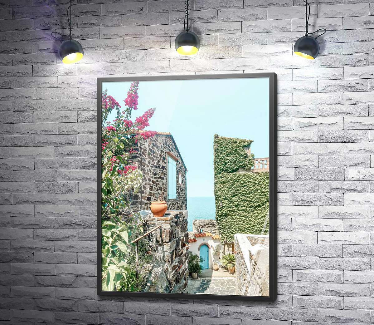 постер Уютные греческие дома в тропической зелени
