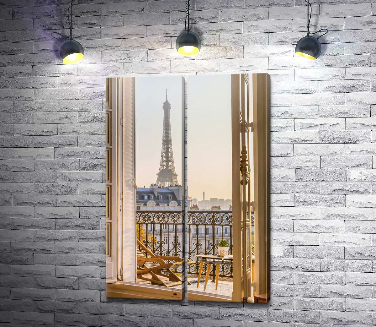 модульна картина Сніданок у Парижі з видом на Ейфелеву вежу
