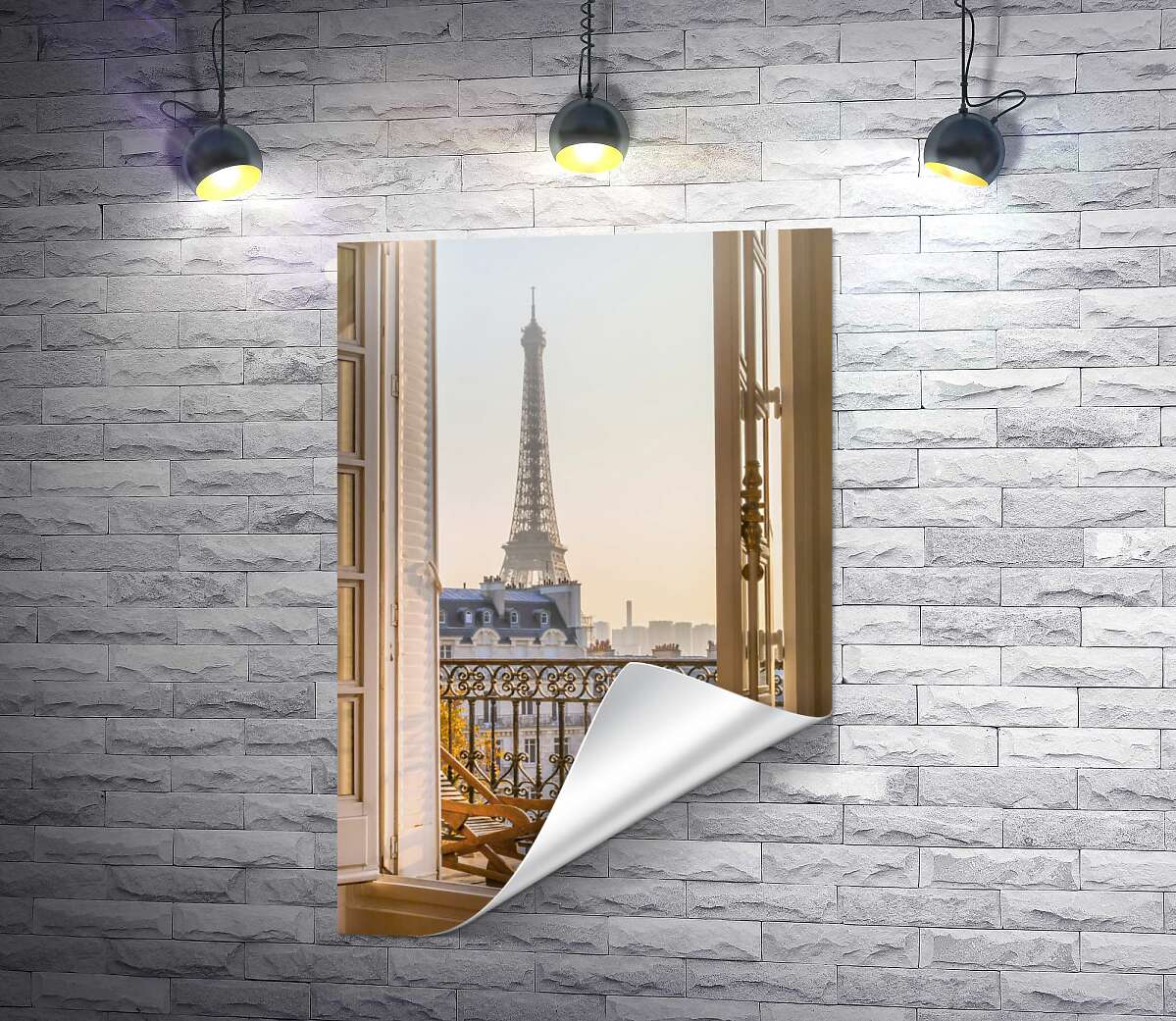 печать Завтрак в Париже с видом на Эйфелеву башню