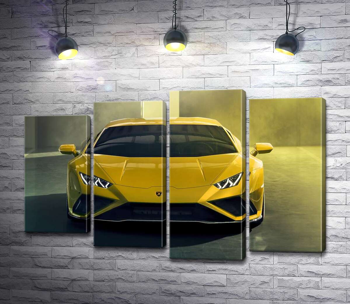 модульная картина Золотой автомобиль Lamborghini Huracan (Модуль №3)