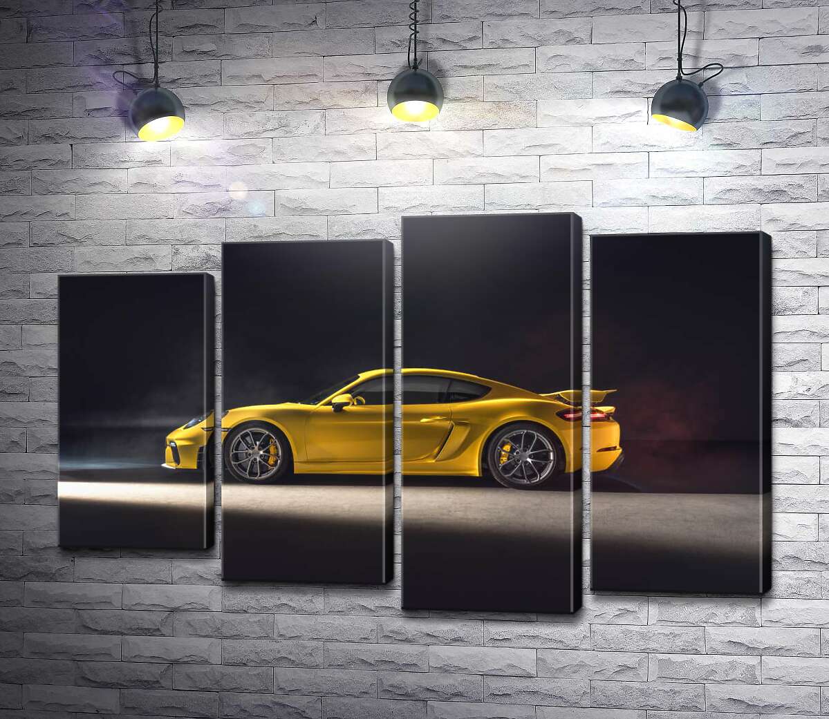 модульная картина Золотой автомобиль Porsche 718 Cayman (Модуль №3)