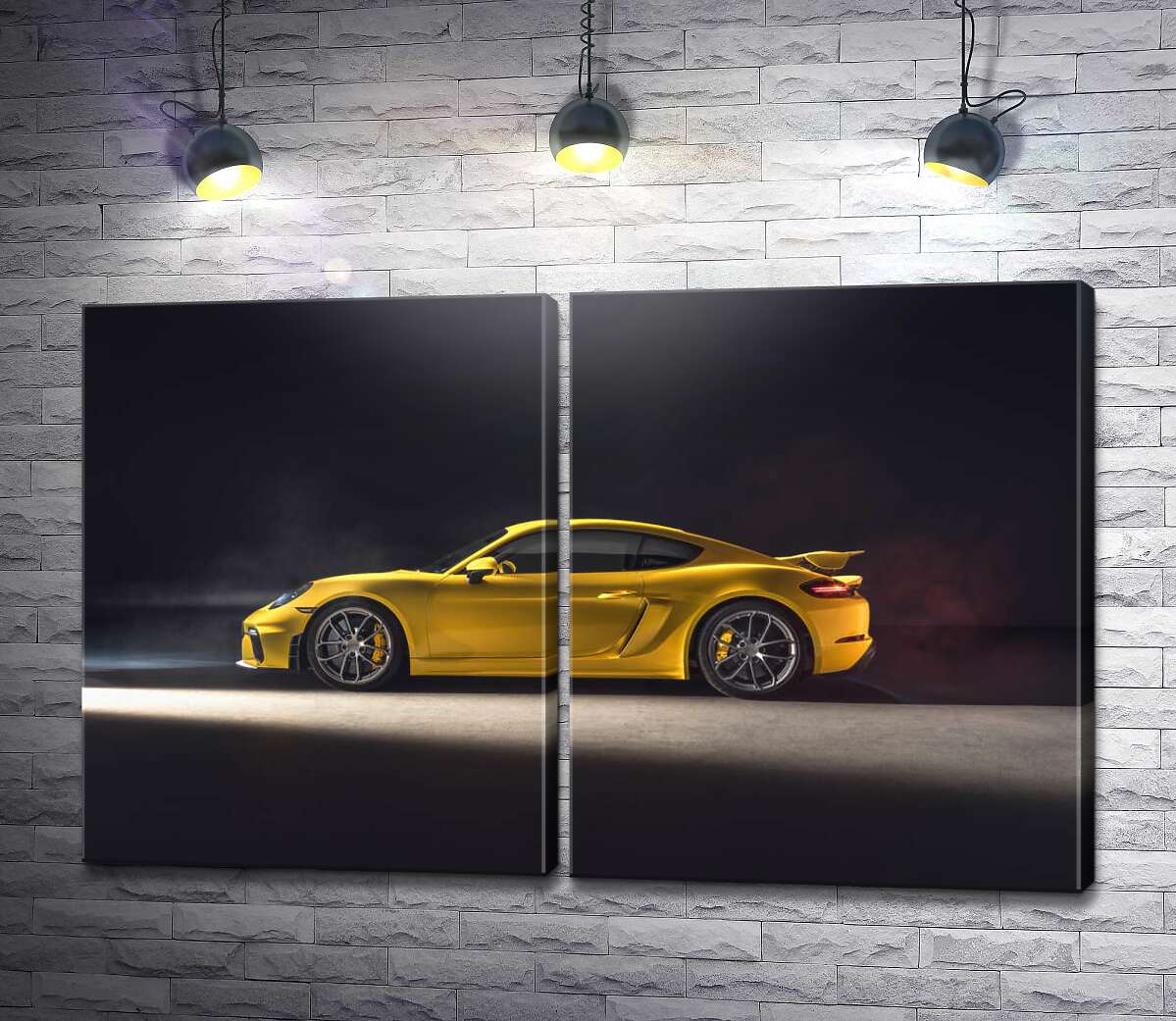 модульная картина Золотой автомобиль Porsche 718 Cayman