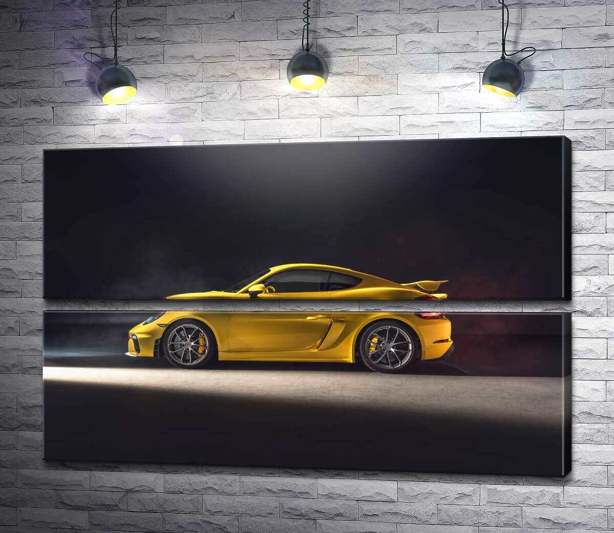 модульна картина Золотий автомобіль Porsche 718 Cayman (Модуль №7)