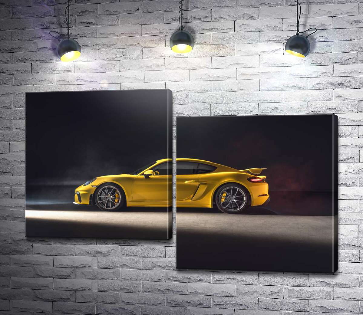 модульная картина Золотой автомобиль Porsche 718 Cayman (Модуль №9)