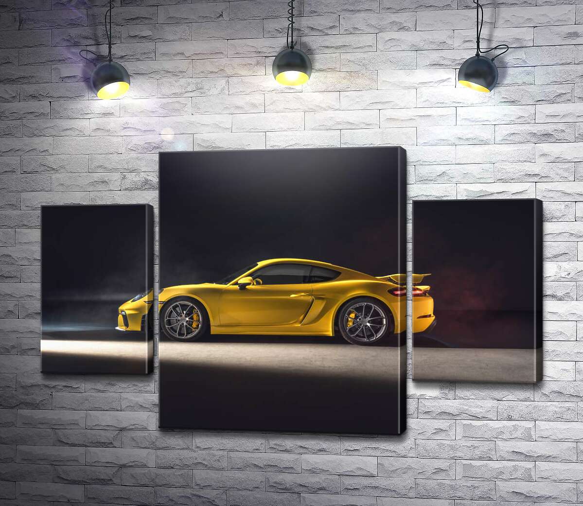 модульна картина Золотий автомобіль Porsche 718 Cayman (Модуль №5)