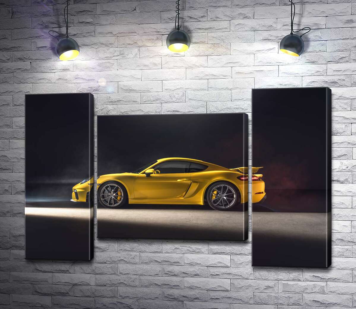 модульна картина Золотий автомобіль Porsche 718 Cayman (Модуль №11)