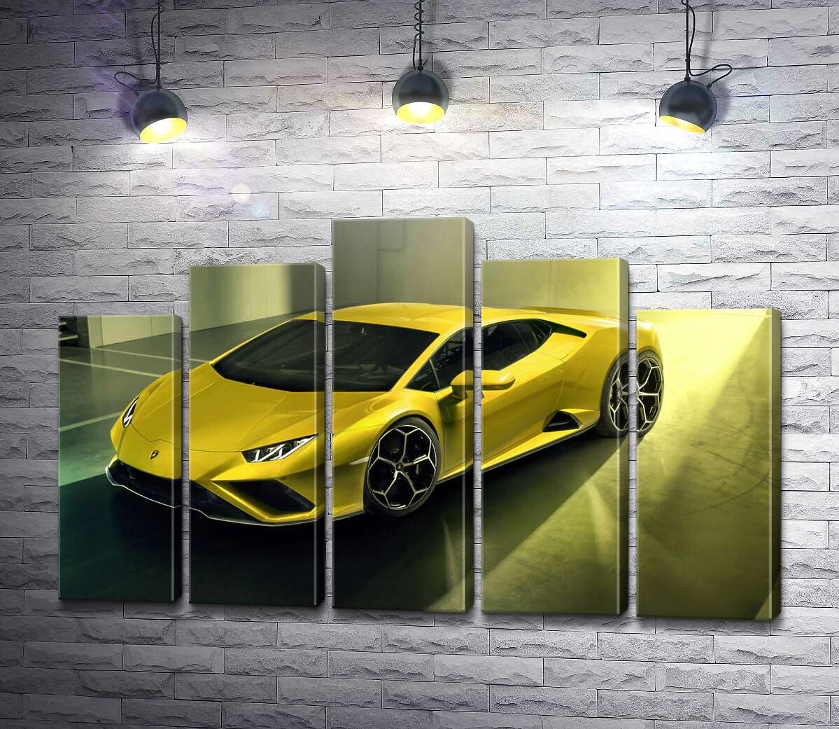 модульная картина Золотой автомобиль Lamborghini Huracan (Модуль №29)