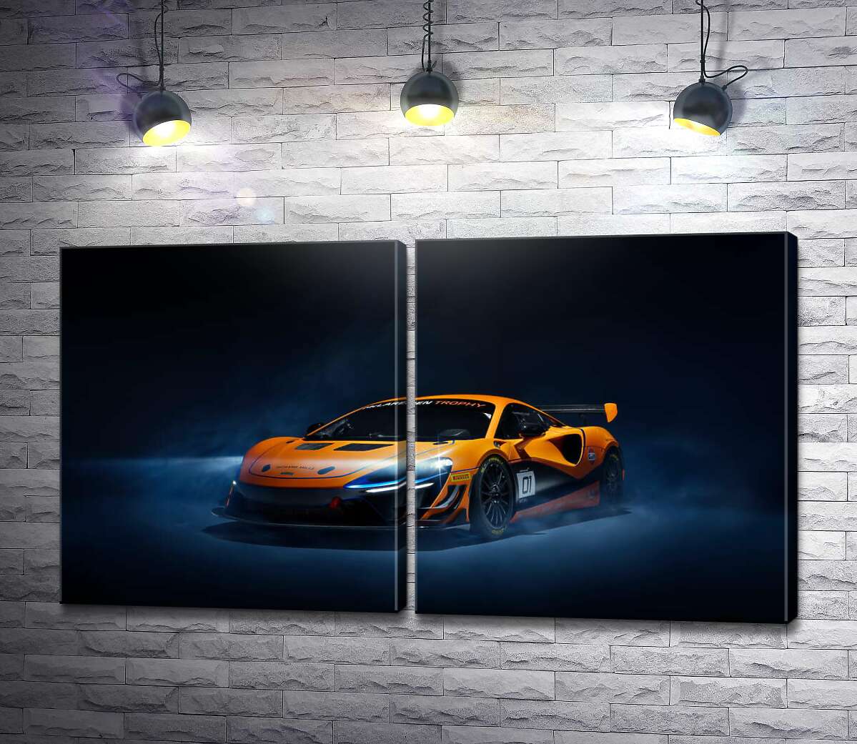 модульная картина Золотой автомобиль McLaren Artura в дымке