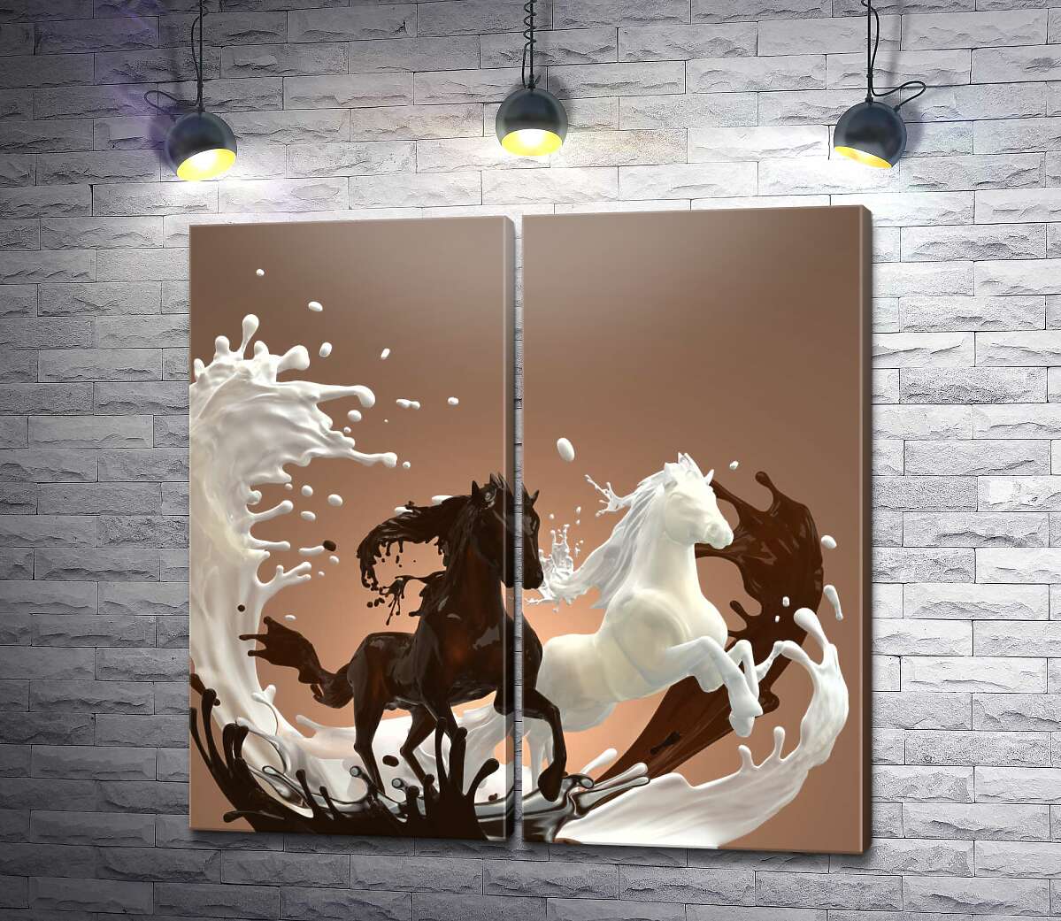 модульна картина Молочно-шоколадна абстракція граціозної пари коней