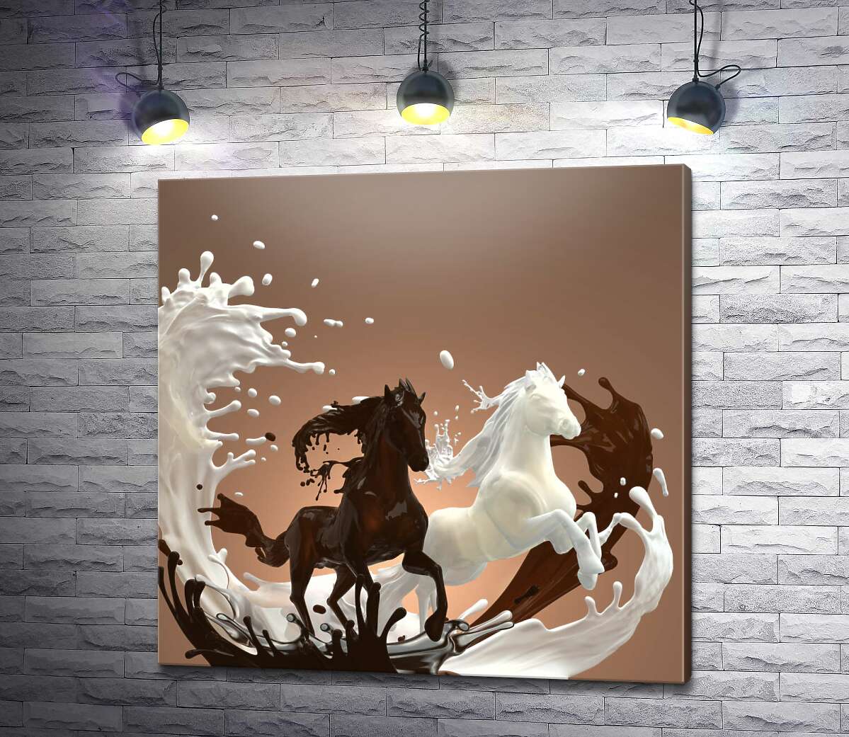 картина Молочно-шоколадная абстракция грациозной пары лошадей