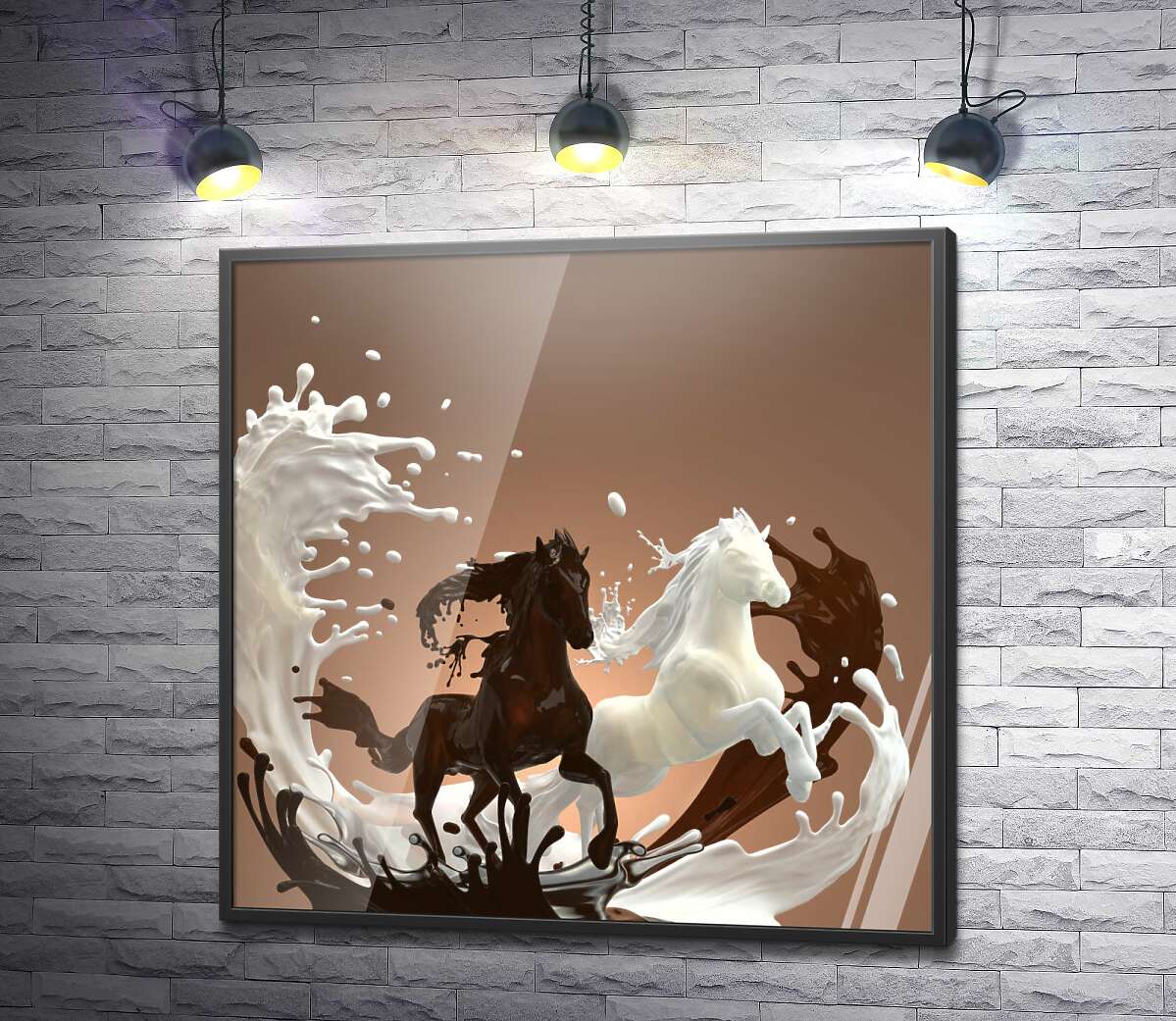 постер Молочно-шоколадна абстракція граціозної пари коней