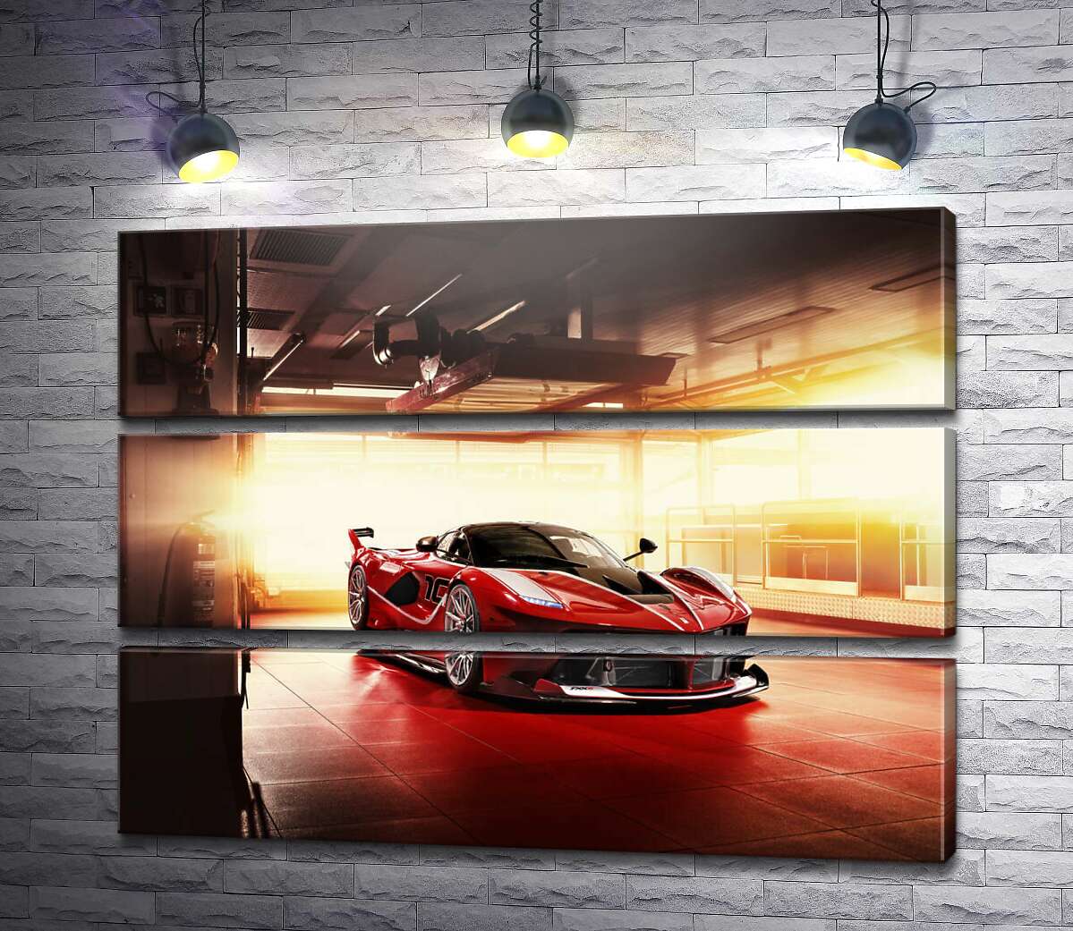 модульная картина Красный автомобиль Ferrari FXX-K в ангаре (Модуль №15)