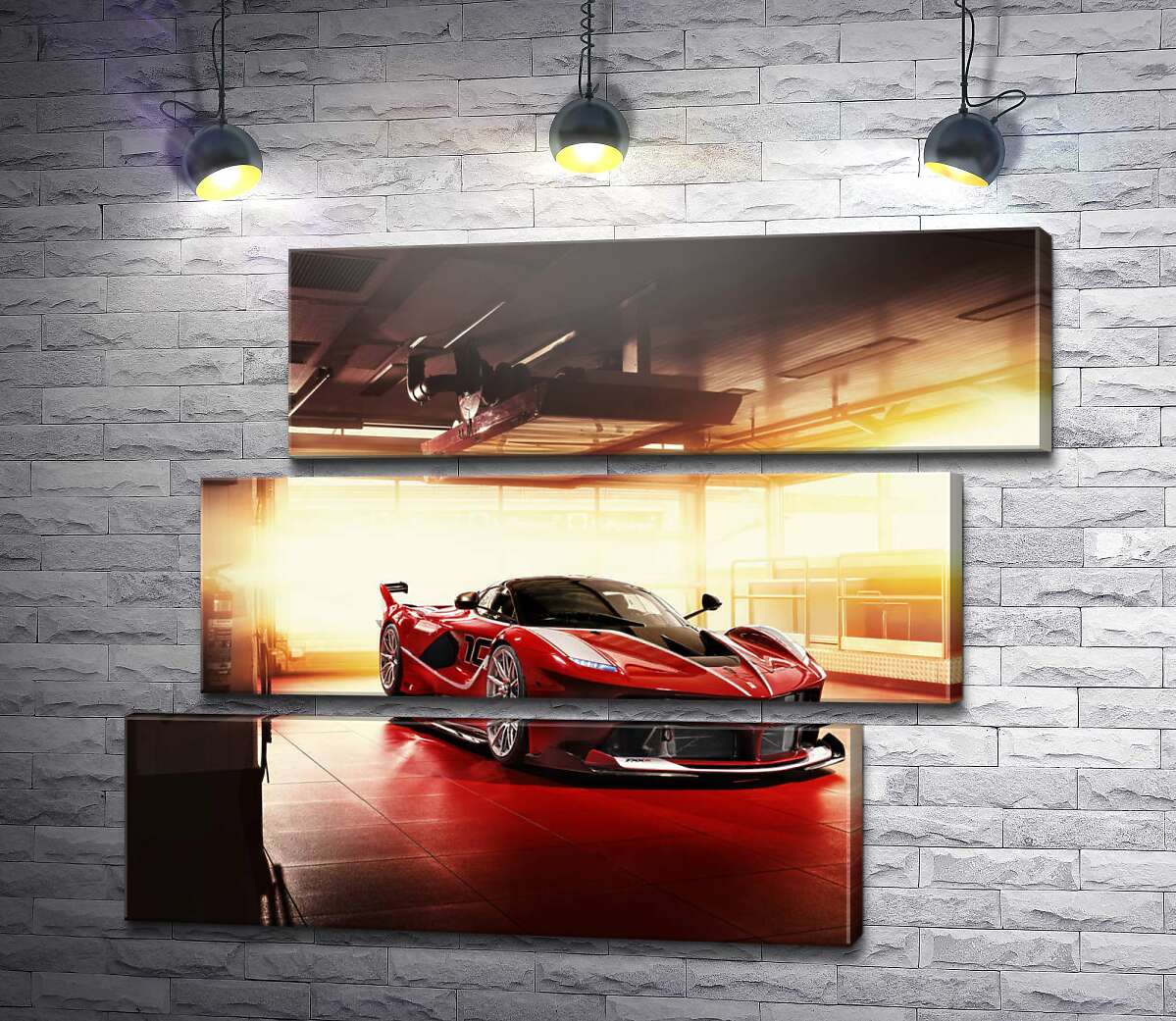 модульная картина Красный автомобиль Ferrari FXX-K в ангаре (Модуль №17)