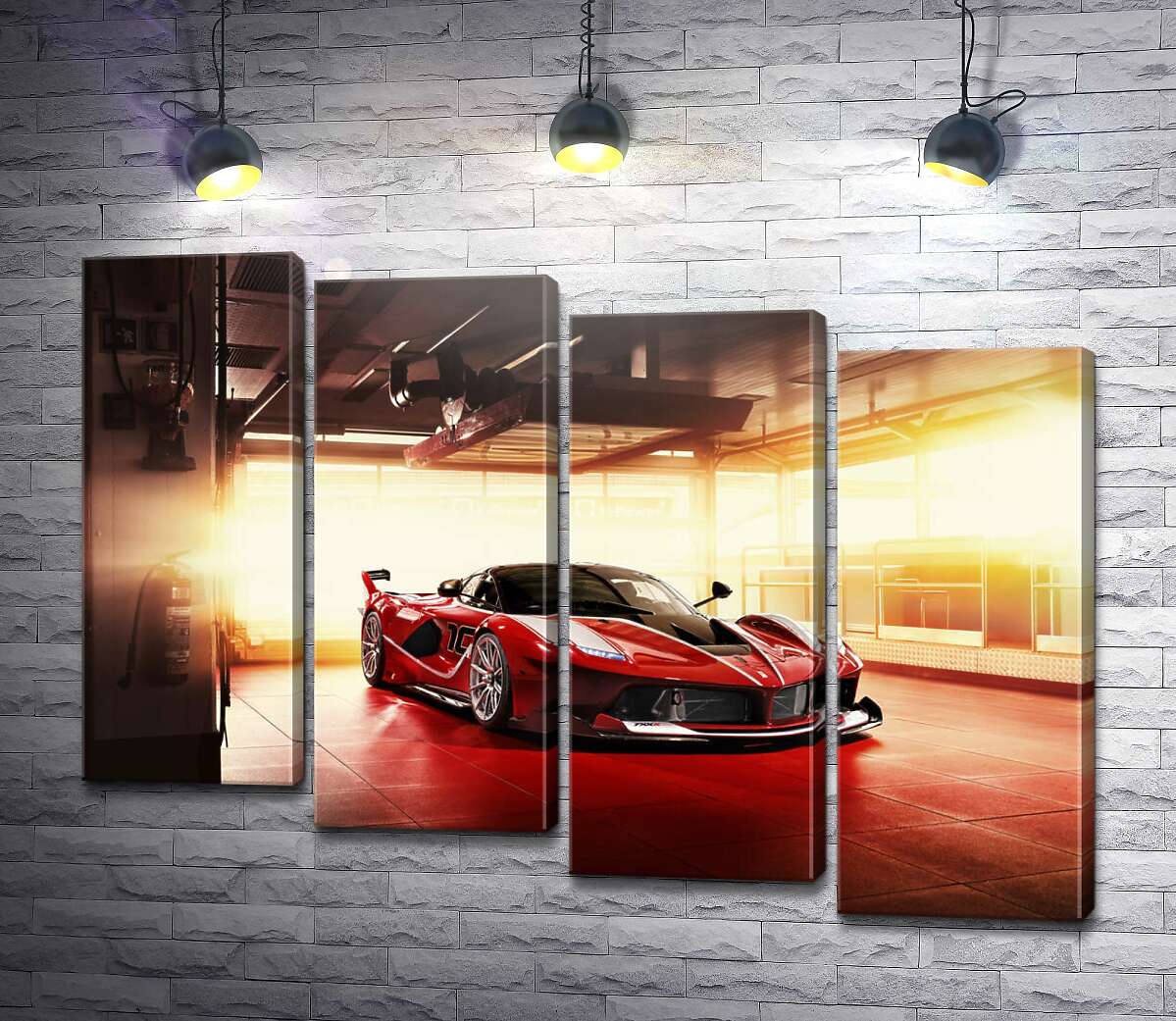 модульная картина Красный автомобиль Ferrari FXX-K в ангаре (Модуль №19)