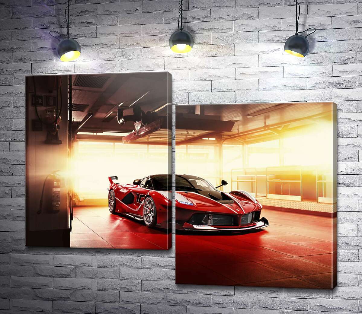 модульна картина Червоний автомобіль Ferrari FXX-K в ангарі (Модуль №9)