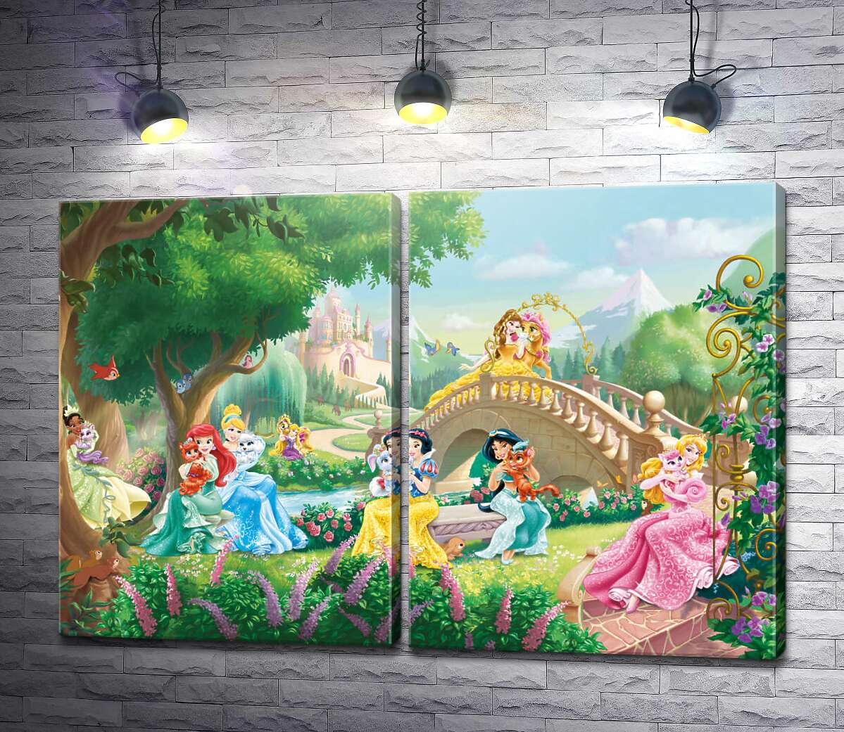 модульная картина Сказочные принцессы Диснея с домашними животными