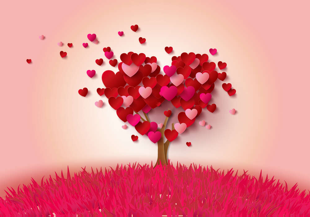 картина-постер Романтичное дерево из сердечек