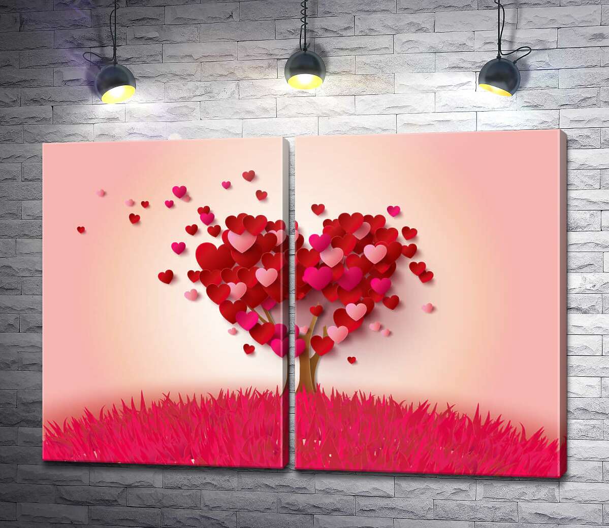 модульная картина Романтичное дерево из сердечек