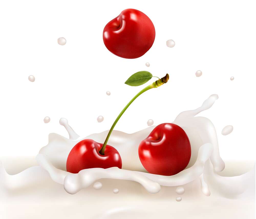 картина-постер Красная вишня в молоке