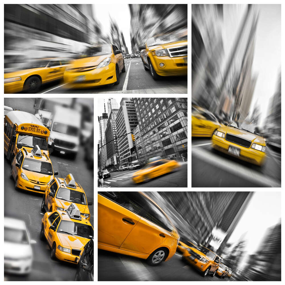 картина-постер Желтые такси в дороге