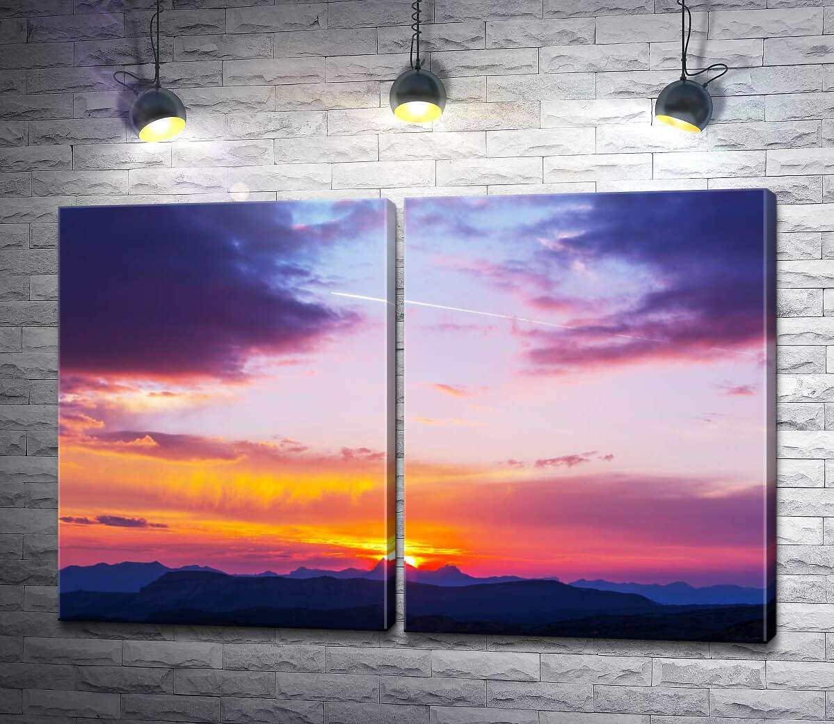 модульна картина Дивовижні фарби заходу сонця в горах