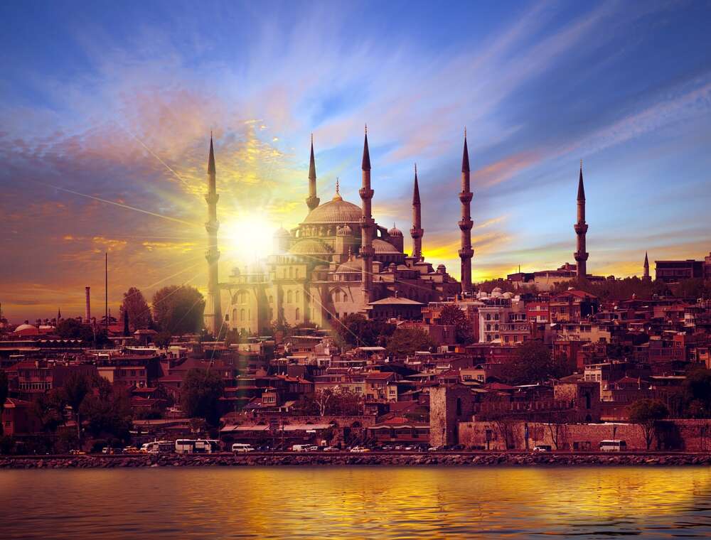 картина-постер Невероятный рассвет над Голубой мечетью в Стамбуле