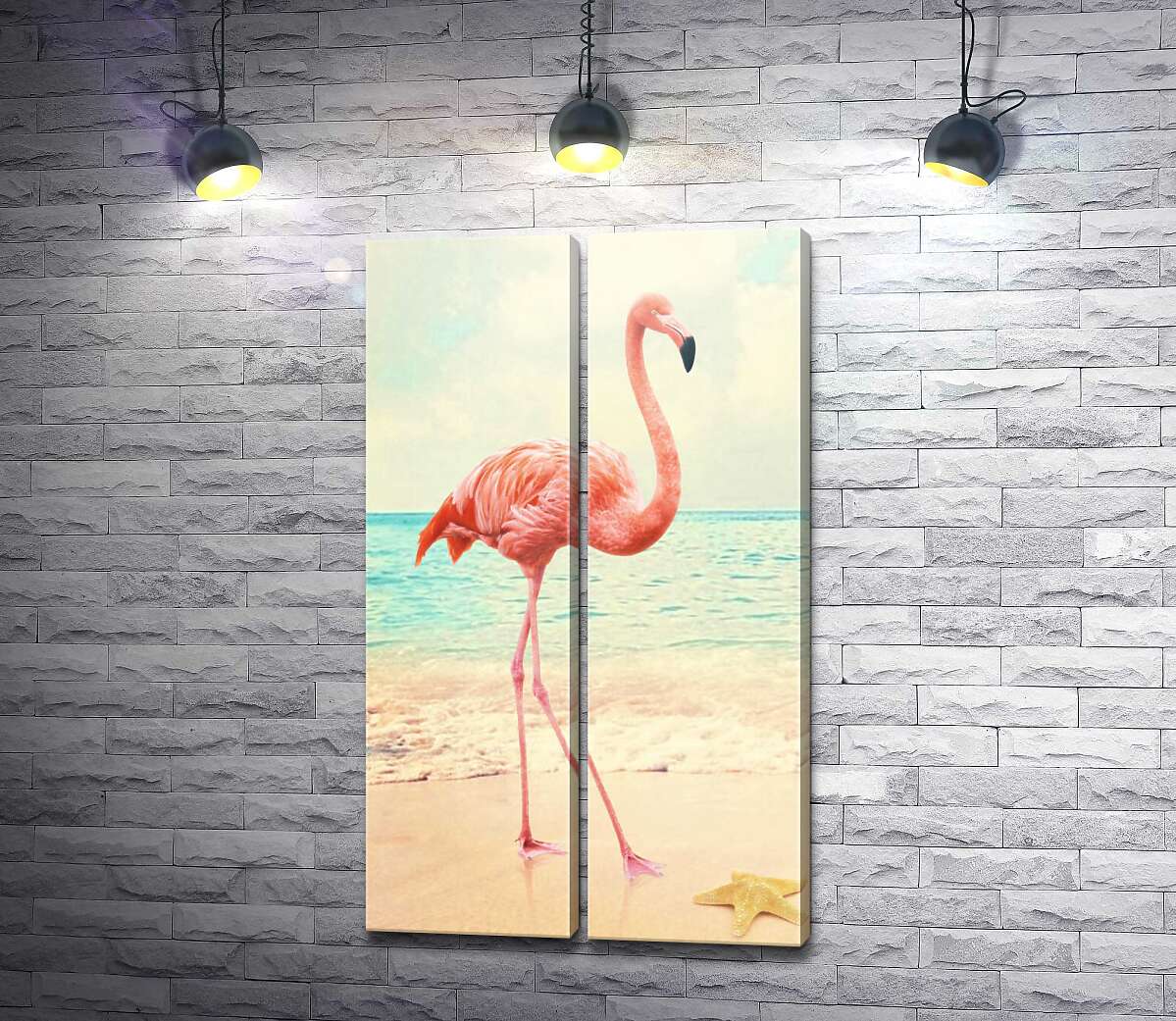 модульна картина Рожевий фламінго на пляжі