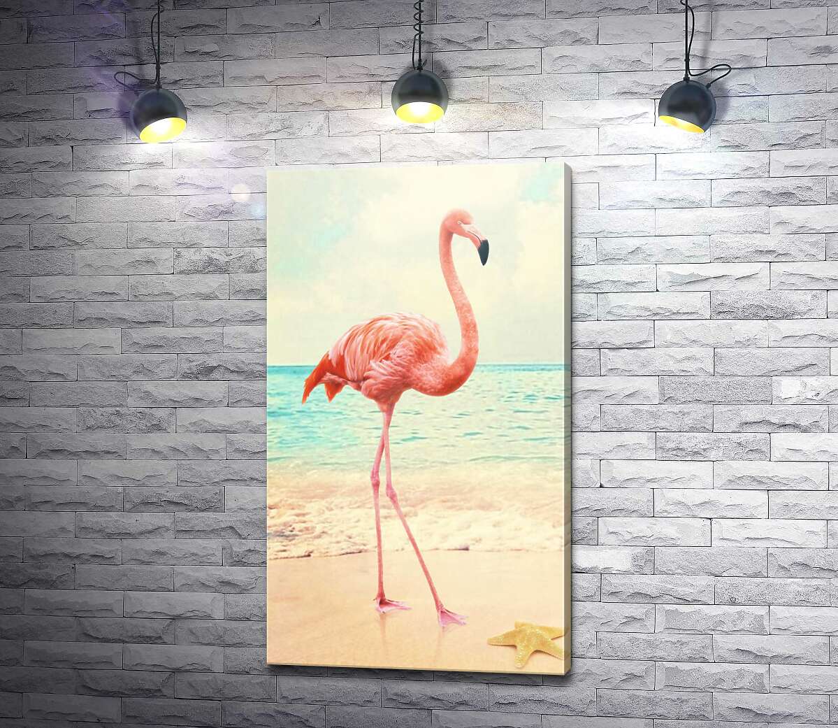 картина Рожевий фламінго на пляжі