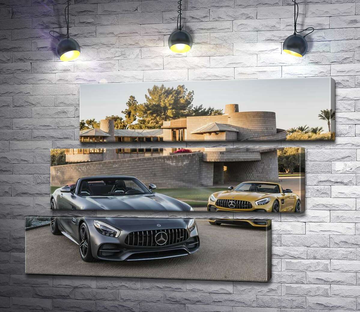 модульна картина Люксові автомобілі Mercedes-Benz AMG GT на задньому дворі вілли (Модуль №17)