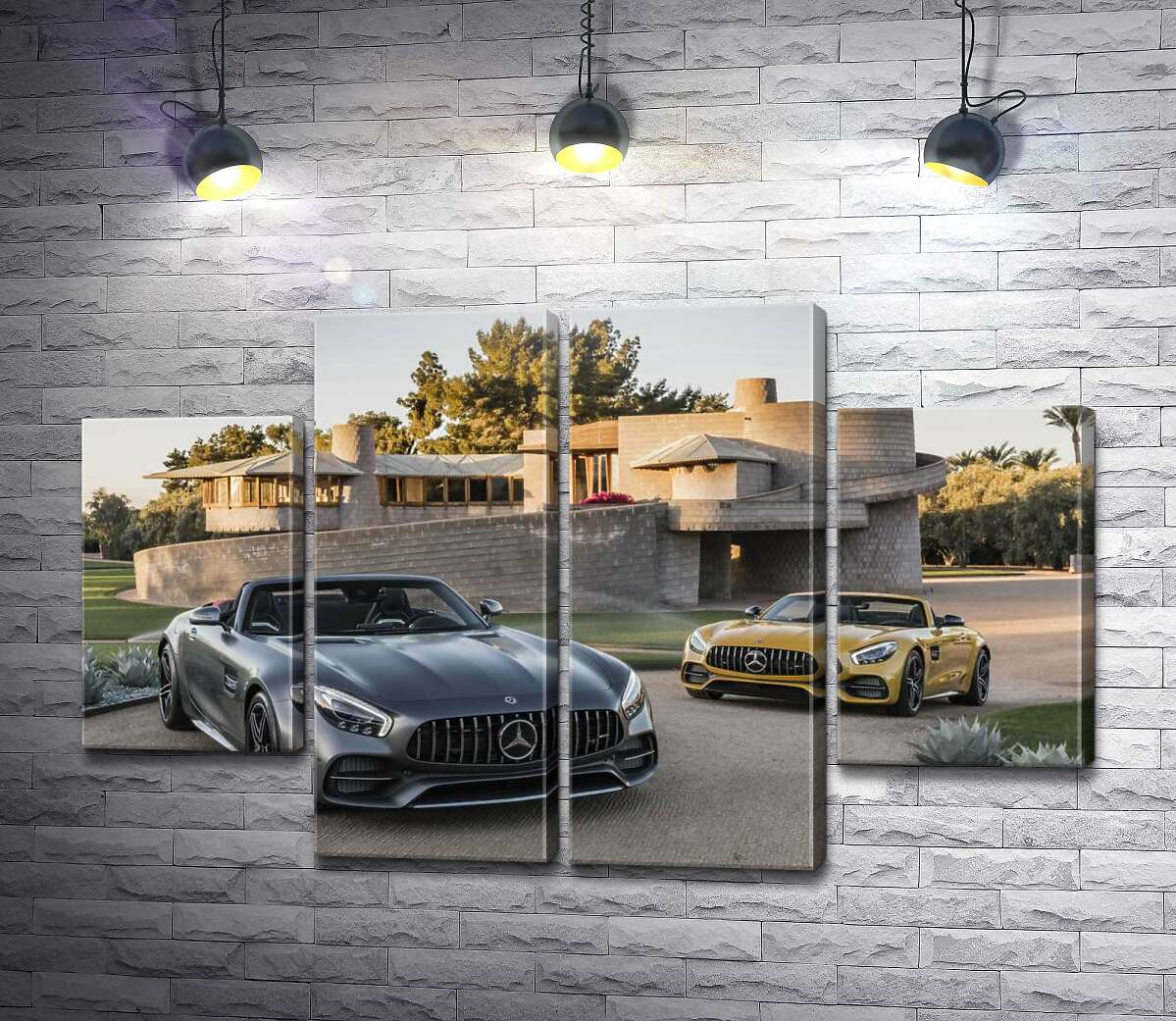 модульна картина Люксові автомобілі Mercedes-Benz AMG GT на задньому дворі вілли (Модуль №20)
