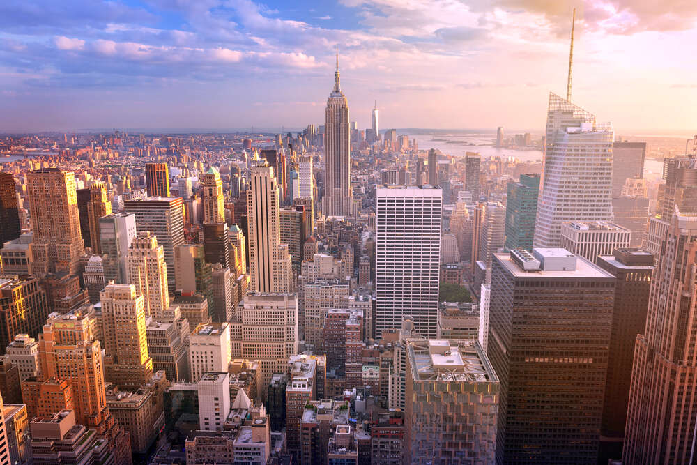 картина-постер Высотные здания бизнес центра Нью-Йорка
