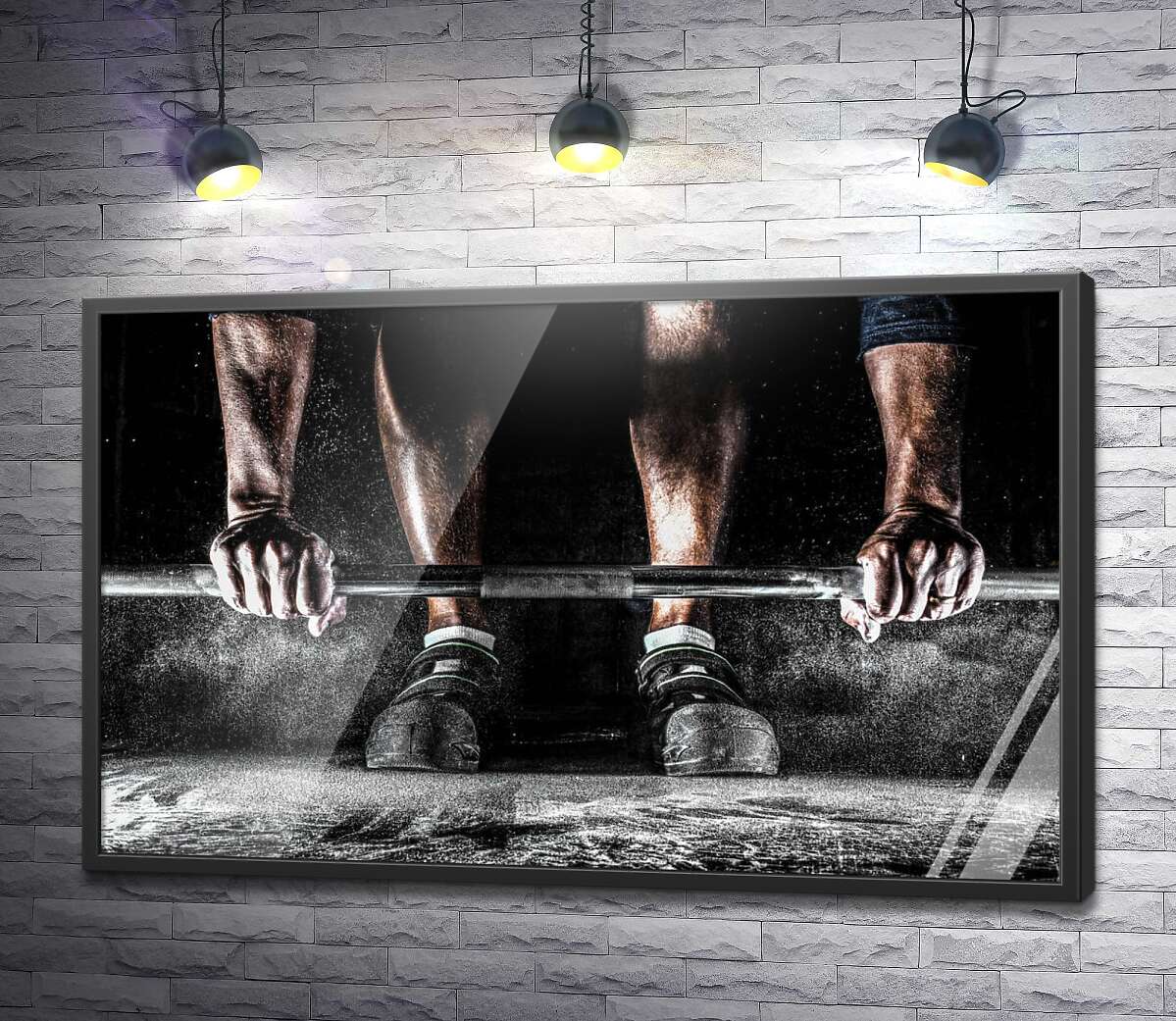 постер Спортсмен тяжелоатлет готовится поднять штангу