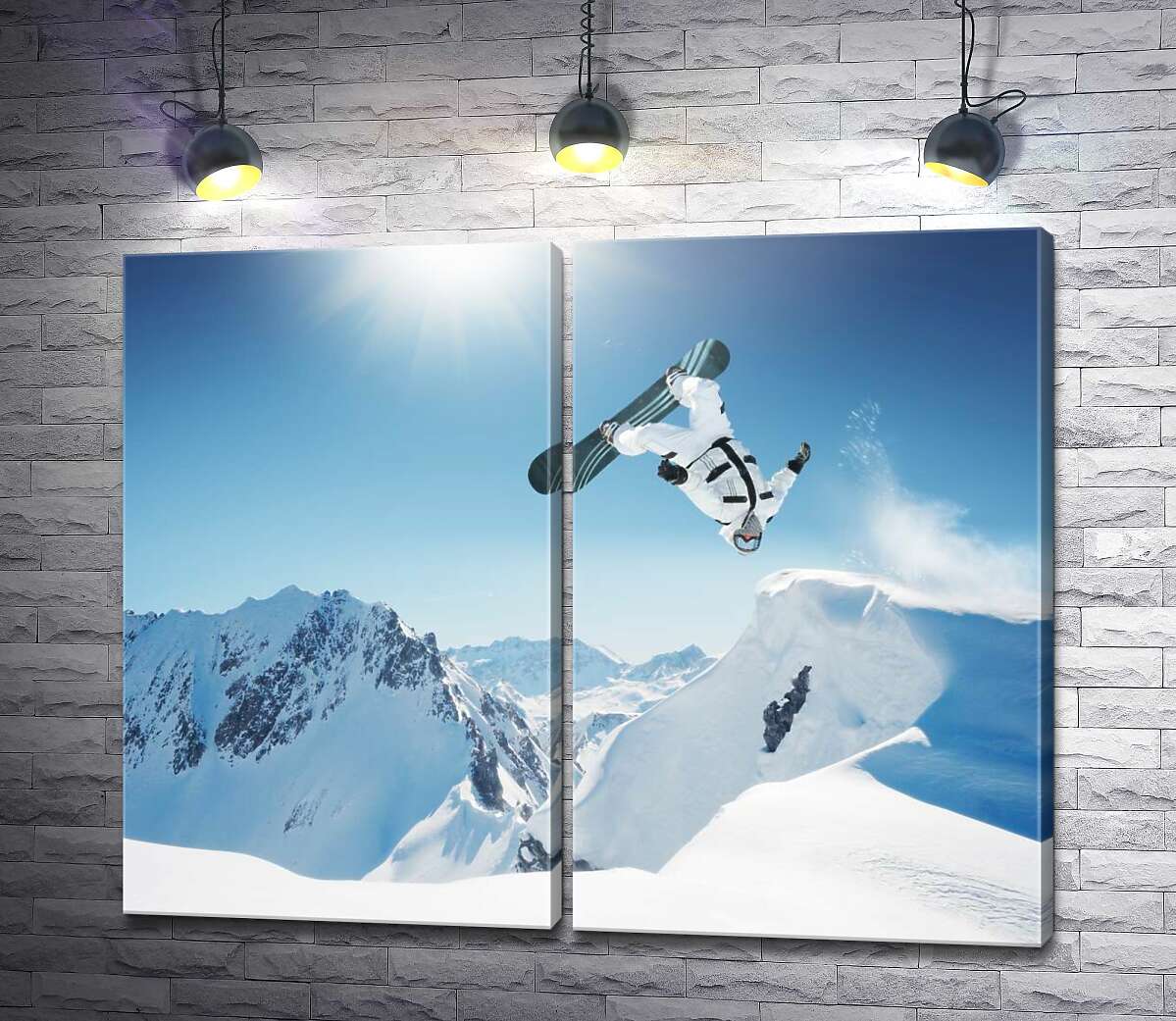 модульная картина Сноубордист в заснеженных горах