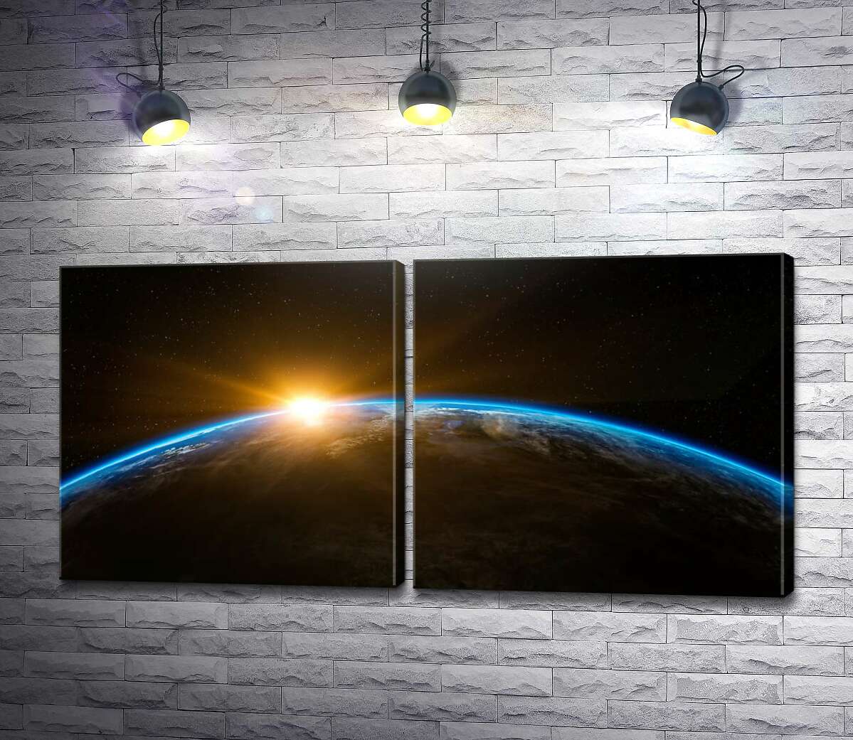 модульная картина Закат солнца из космоса