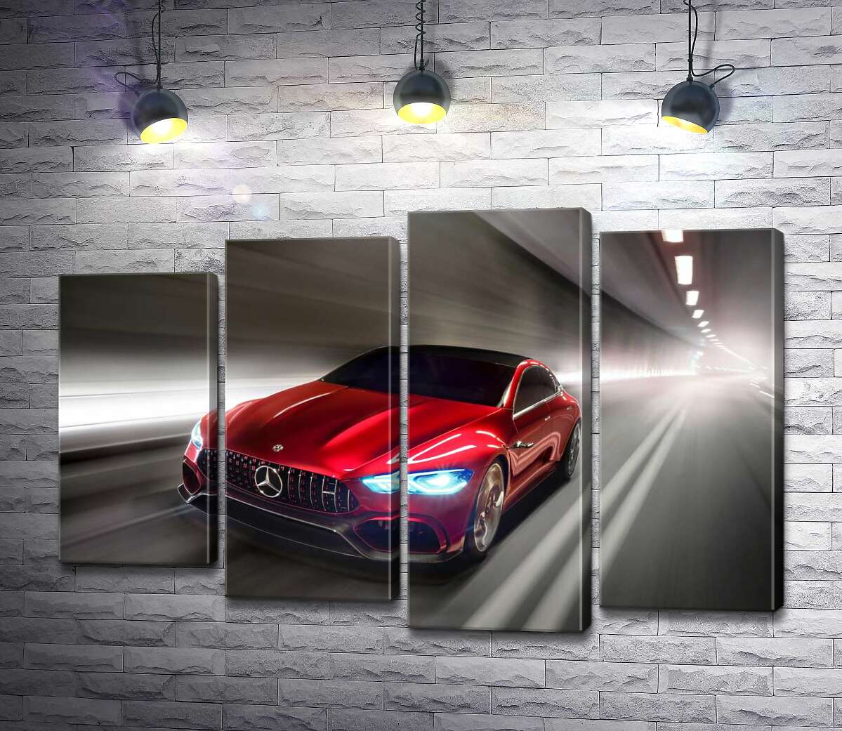 модульная картина Красный автомобиль Mercedes-Benz AMG GT (Модуль №3)