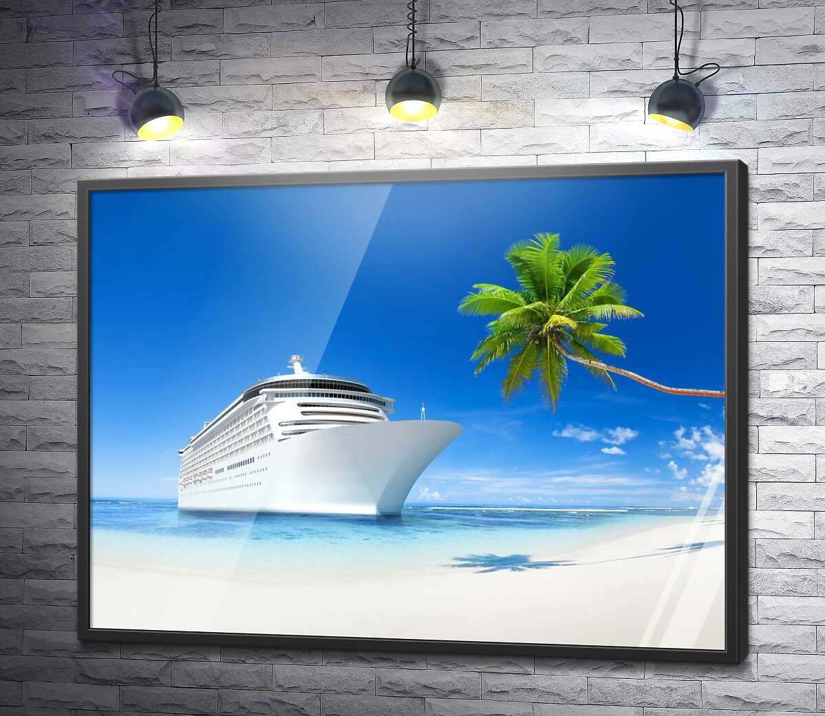 постер Круїзне судно біля тропічного острова