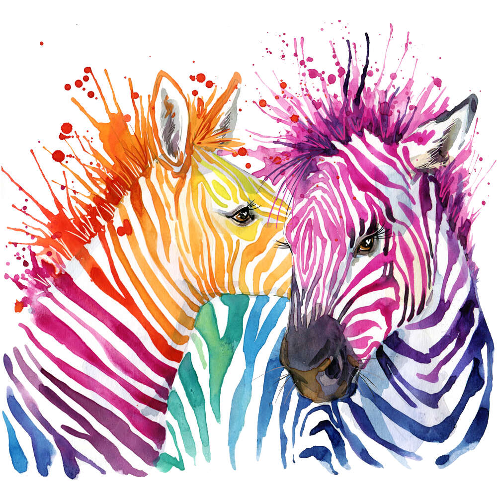 картина-постер Милые зебры с цветными полосками