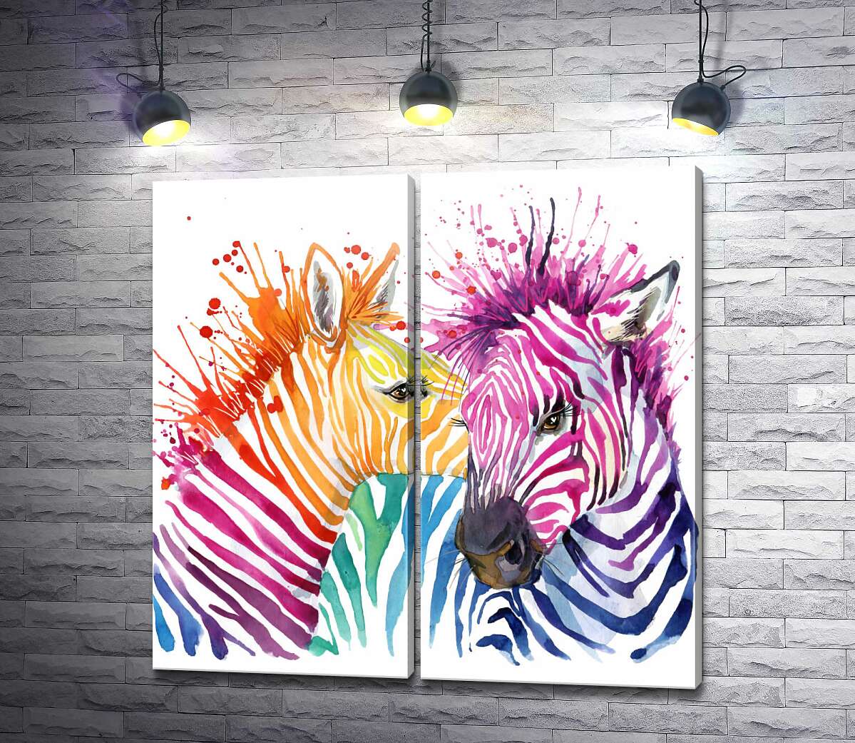 модульная картина Милые зебры с цветными полосками