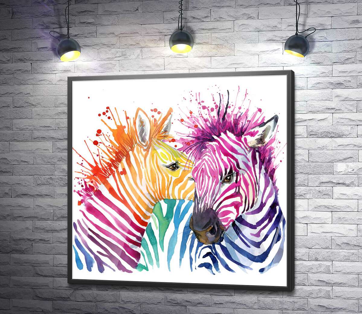 постер Милые зебры с цветными полосками