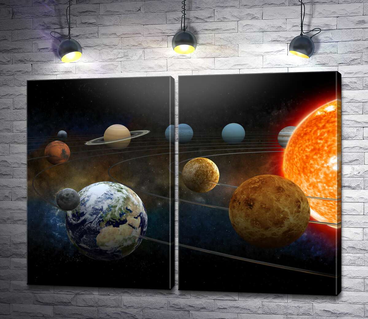 модульная картина Планеты Солнечной системы на орбитах