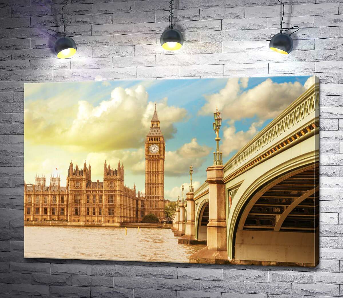 картина Вестмінстерський палац, Біг-Бен і міст в погожий день