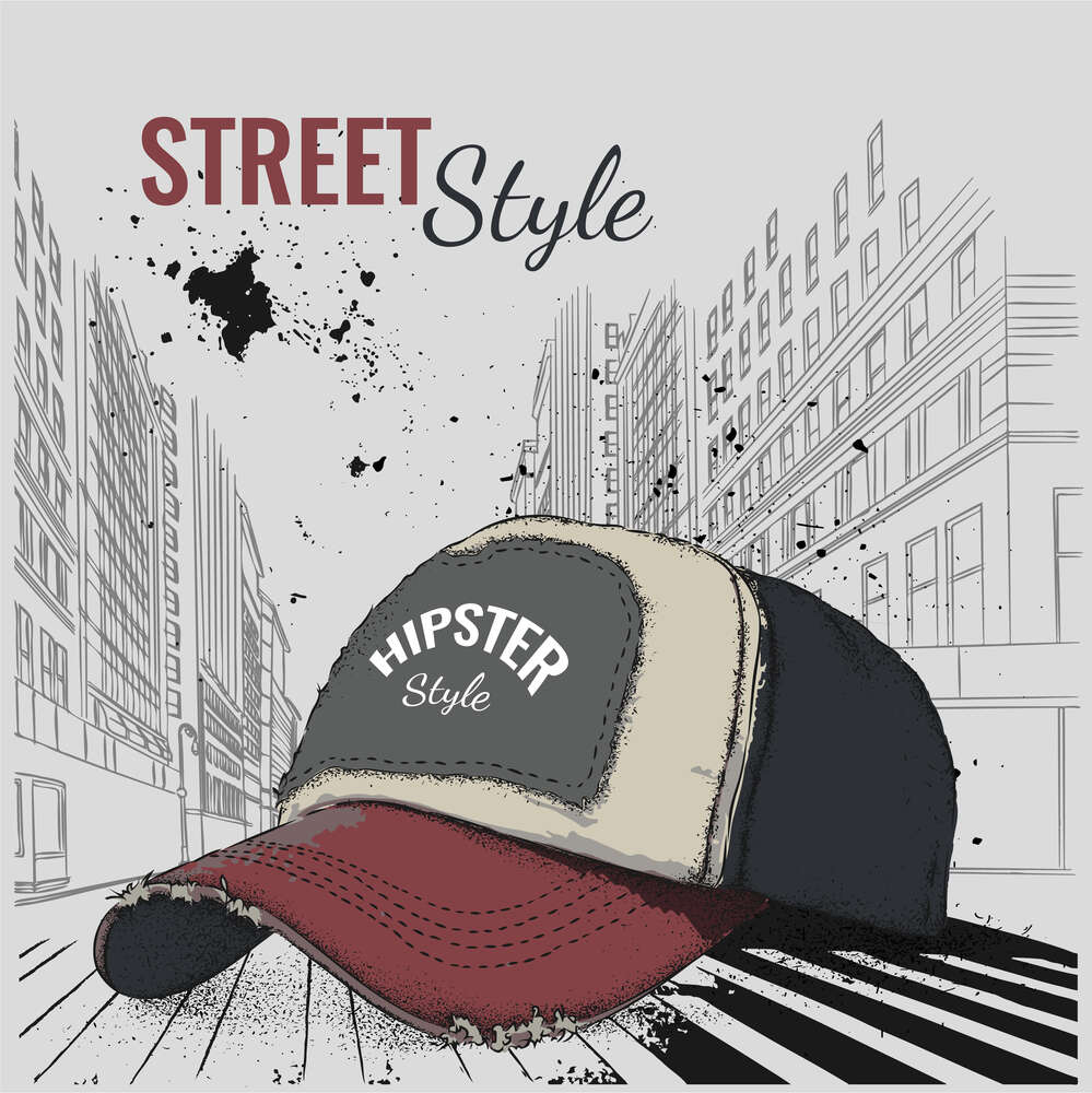 картина-постер Постер с бейсболкой и надписью: "Street Style"