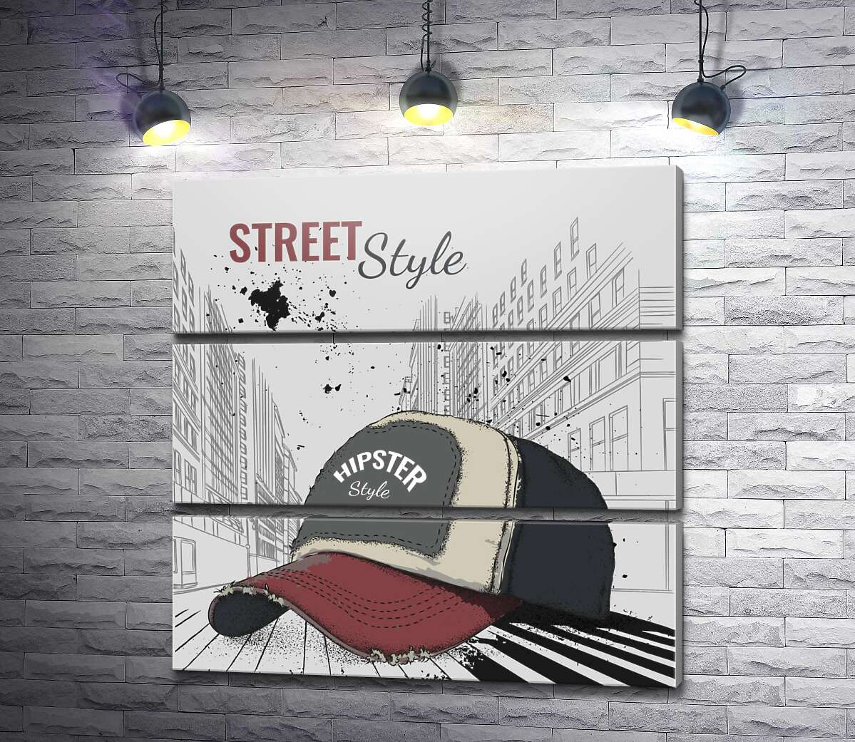модульна картина Постер з бейсболкою і написом: "Street Style" (Модуль №15)