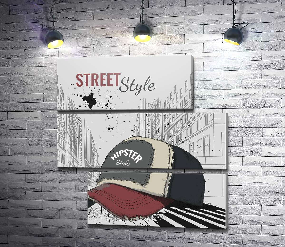 модульная картина Постер с бейсболкой и надписью: "Street Style" (Модуль №16)