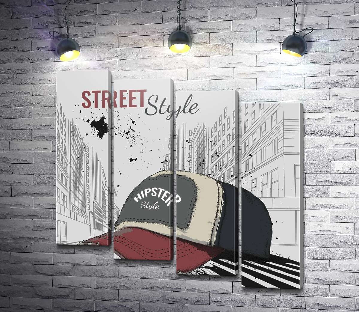 модульная картина Постер с бейсболкой и надписью: "Street Style" (Модуль №19)