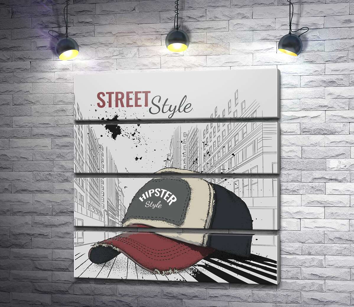 модульна картина Постер з бейсболкою і написом: "Street Style" (Модуль №22)